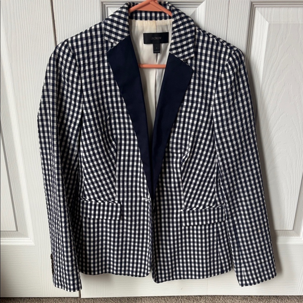 J. Crew Gingham Blazer in Navy and White